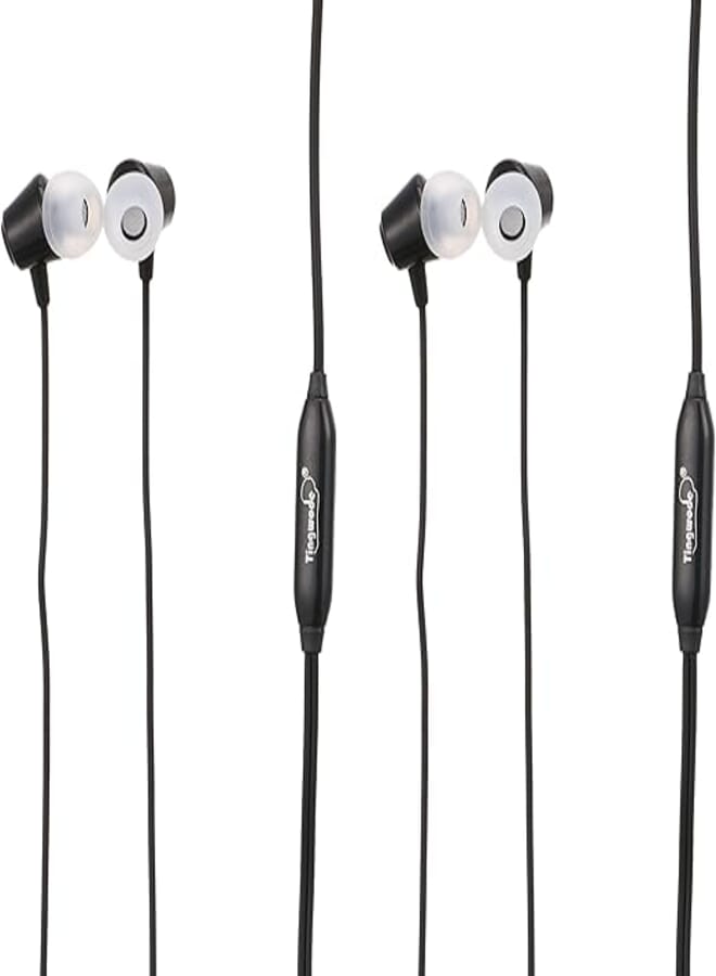 Tingwode S6 Wired Stereo Earphones with Built-in Ergonomic Microphone and Control Button Compatible with Devices with 3.5mm Jack Set Of 2 Pieces - Black